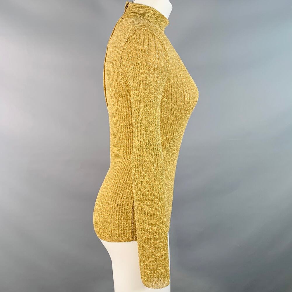 NICOLE Vintage Size M Gold Metallic Polyester Blend Knit Turtleneck Sweater - Picture 2 of 4